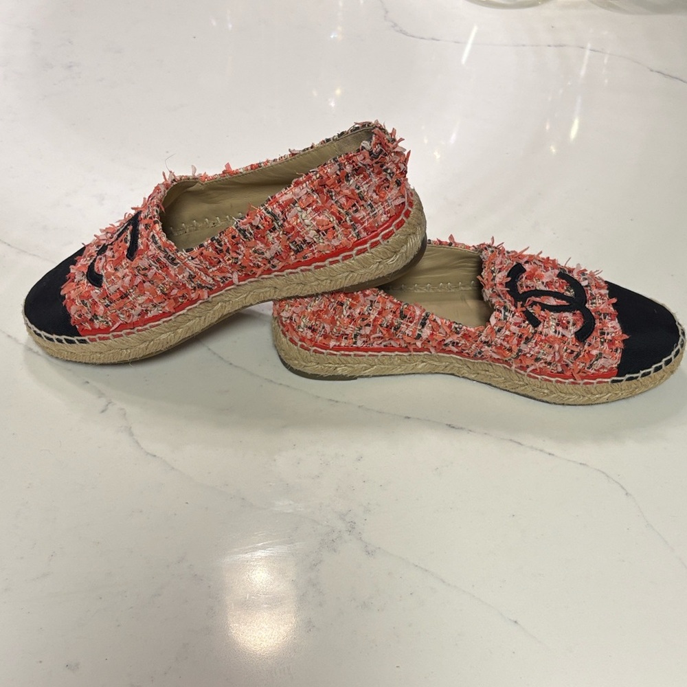 CHANEL 21C Coral Tweed Grosgrain CC - Logo Espadrilles - size 6/36 - Picture 2 of 5